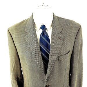 Lauren Ralph Lauren Wool 2 Button Sport Coat 42R Tan Houndstooth Blue Windowpane